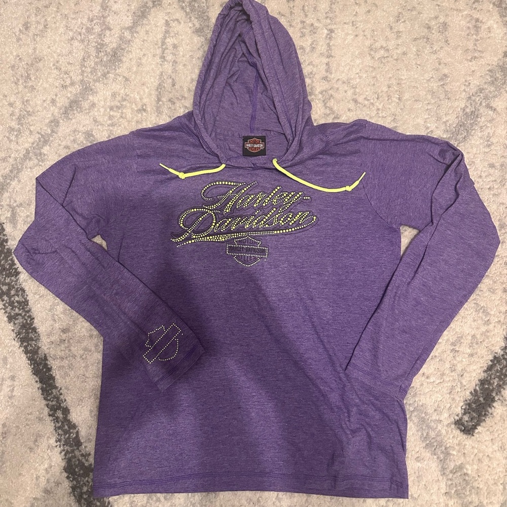 Vintage Harley Davidson Hooded Long Sleeve Top Large